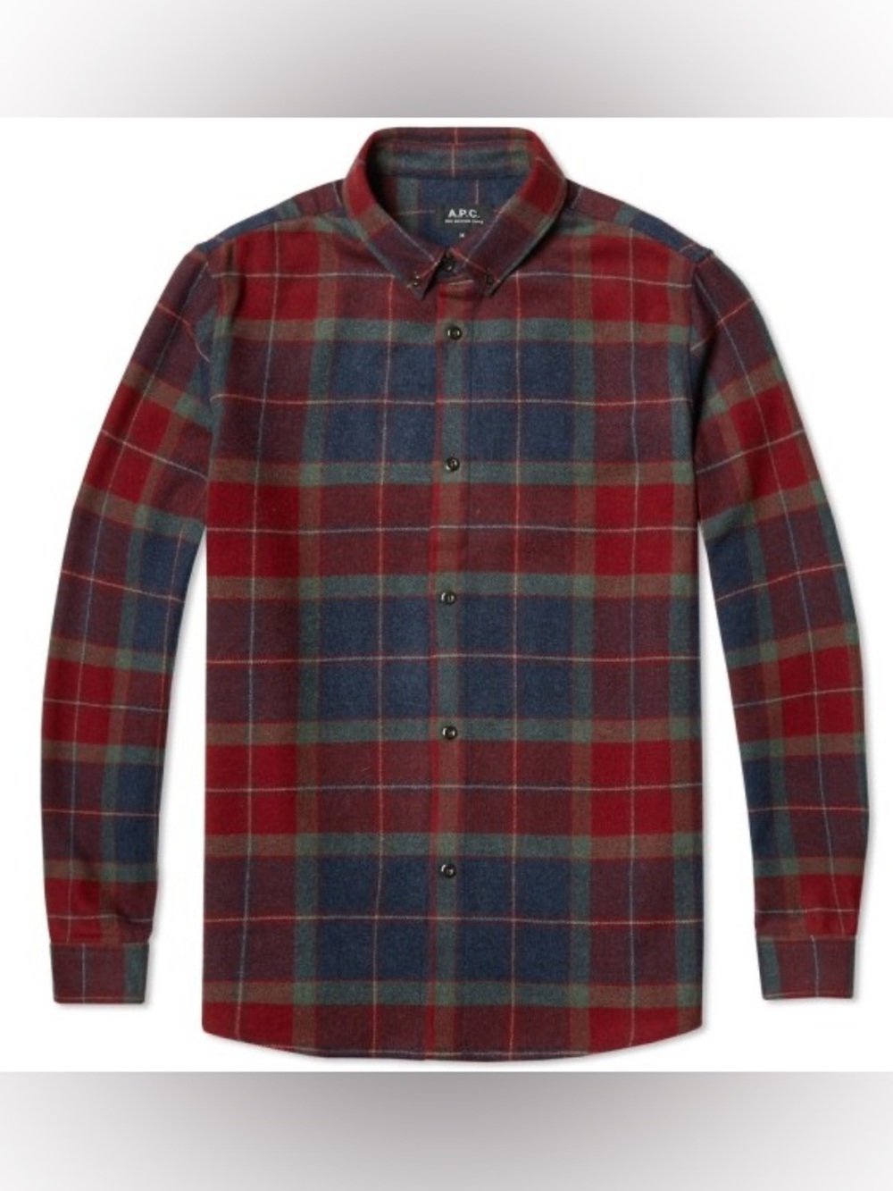 A.P.C. Wool Flannel Shirt Men's Medium Blue Red Plaid Button-Up APC Rue Madame
